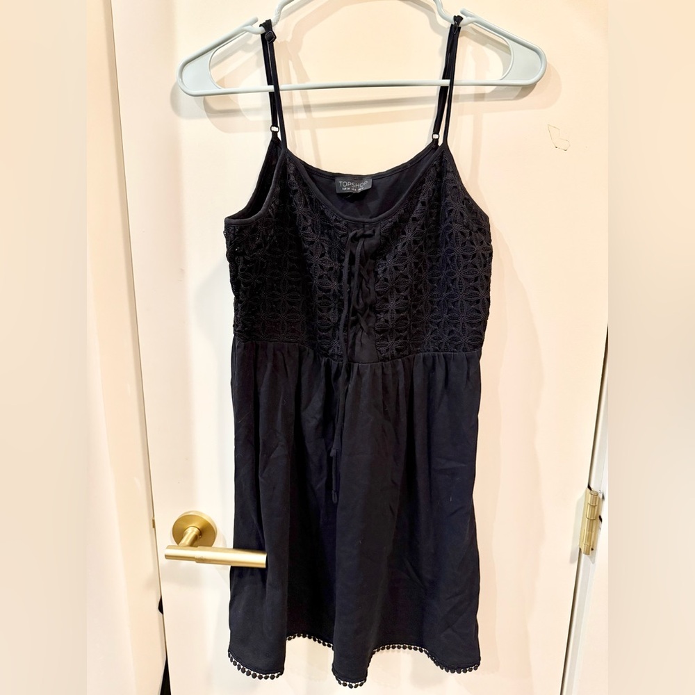 Topshop Black Eyelet Lace-up Dress
